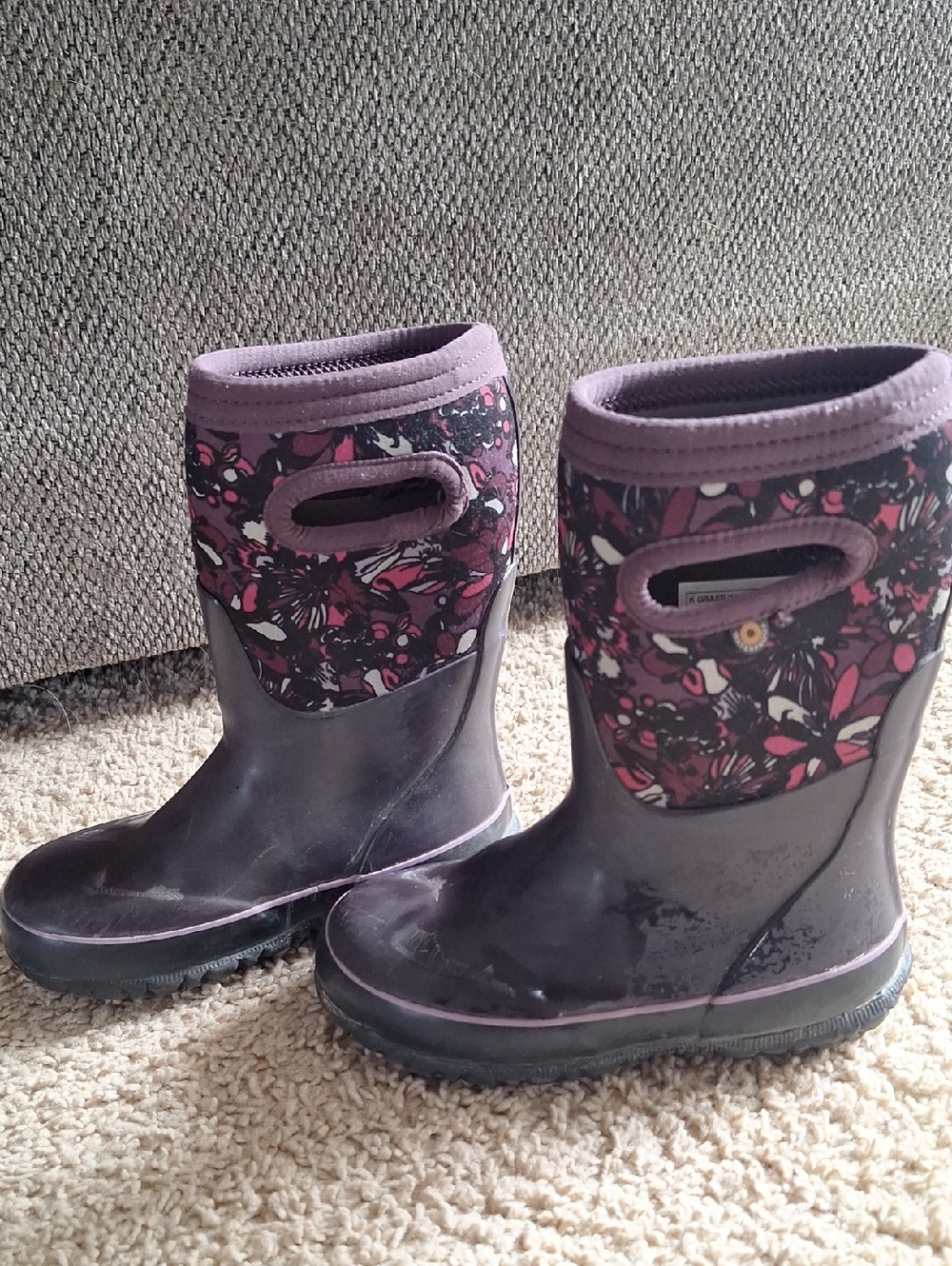 Kids Purple Floral Rain Boots with Easy-Grab Handles